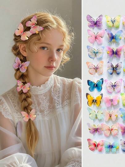 15pcs/Set Teen Girls&Teen Colorful Gradient Butterfly Wings Hairclips, Cute Princess Hair Accessories For Daily Use