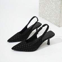 Women's Pointed Toe Pumps, Spring/Summer Low Vamp Closed Toe Sandals, Stiletto High Heels, Versatile Fairy Style Polka Dot Fashion Shoes For Commute, Party, Office - Black - View 7