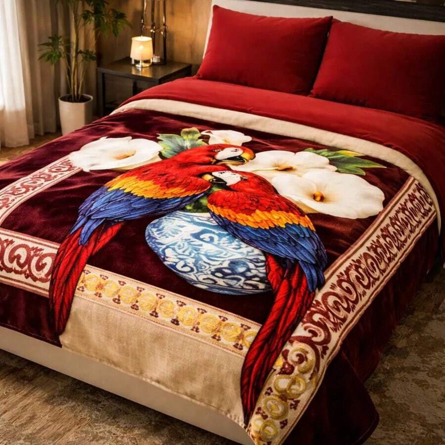 Cobertor grueso calientito sin borrega sobrecamero queen size - Guacamayas - Ver 1