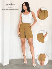 Women's Elegant Tailored Loose Fit Premium Shorts With Pockets, Marrant Fabric - 軍綠色 - 查看 2