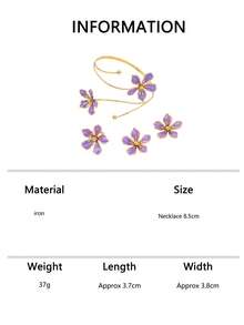 4 pièces/set Ensemble de bijoux floraux pour femmes, boucles d'oreilles mode haut de gamme, bague, bracelet, accessoires assortis, ensemble élégant de fleurs violettes - Prune - Voir 6
