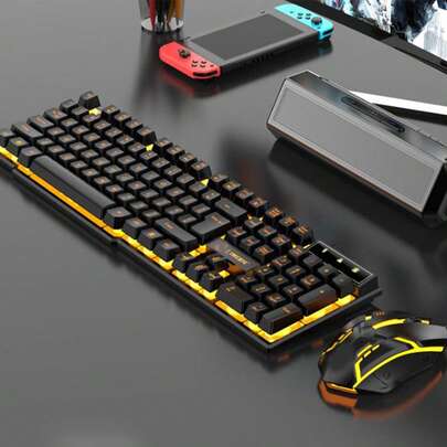 AKKHOO RGB 游戏键盘鼠标套装，有线 USB 组合，带炫彩 LED 背光 – 机械手感键盘和人体工学鼠标，适用于 PC、笔记本电脑、游戏、办公和电脑配置 – 炫酷游戏配件