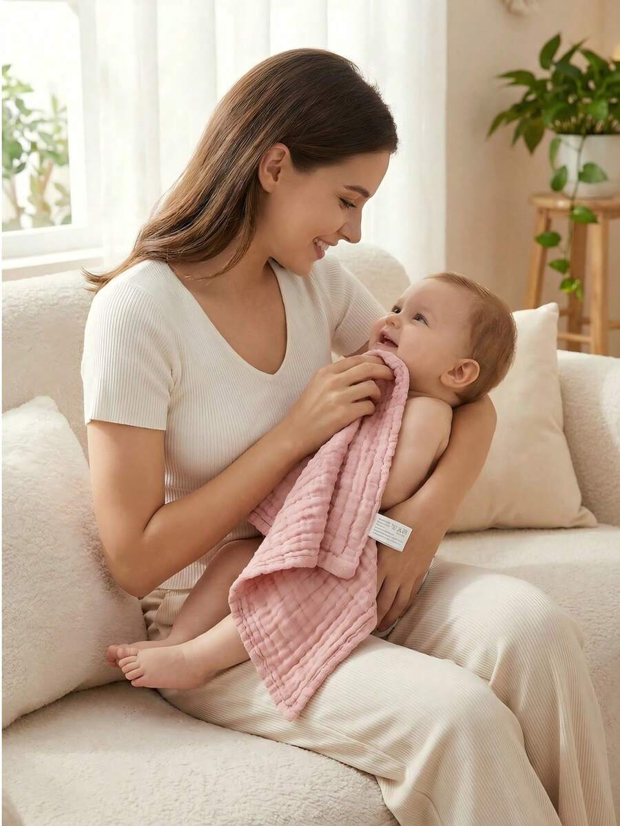 TDHD Bộ 5 chiếc khăn tay bằng vải gạc cotton mềm mại, 6 lớp, màu trơn đơn giản cho trẻ sơ sinh và trẻ nhỏ, có thể giặt được, đa năng sử dụng hàng ngày tại nhà. - Màu xanh bụi bặm - Xem 1