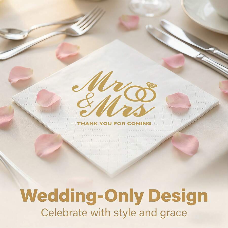 20/50/100张 Mr&Mrs 创意一次性派对餐巾纸,金色庆典派对餐巾纸,派对餐桌装饰,适用于求婚、婚礼、派对等场合 - 查看 1