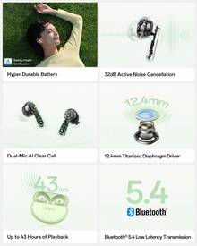 OPPO Enco Air4 真无线降噪耳机，32dB 主动降噪，双麦克风 AI 清晰通话，通透模式，12.4mm 钛振膜驱动单元，震撼低音 - 查看 6
