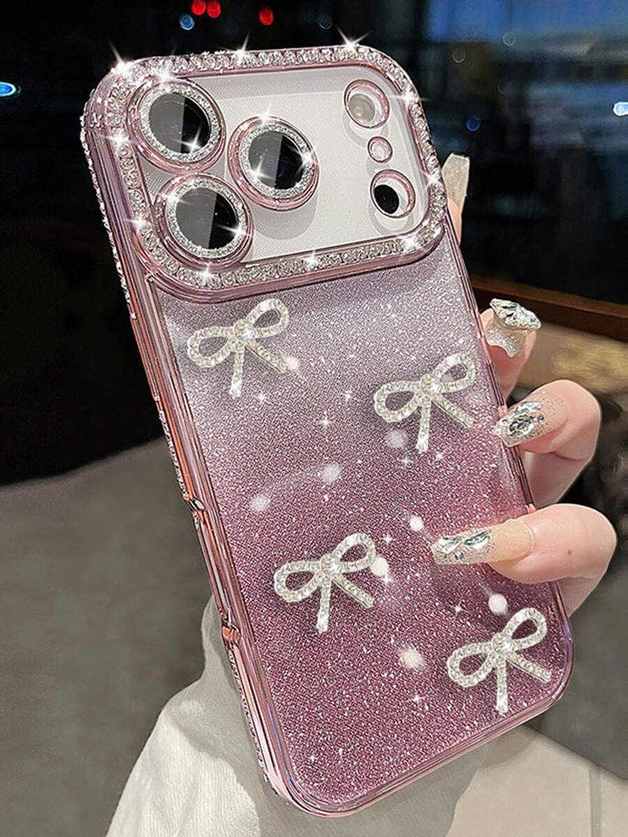 奢華可愛亮片水鑽蝴蝶結相機保護手機殼，適用於 iPhone 17 Pro Max 17 Pro 17 16 Pro Max 16 Pro 16 15 Pro Max 15 Pro 15 14 13 17 Air，波浪邊軟殼，送給女孩與女性的禮物