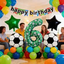 5pcs Soccer Theme Birthday Balloon Set - 40 Inch Green Number, Soccer Ball & Black Star Foil Balloons, Suitable For Birthday Party, Youth Soccer Celebration, Graduation Ceremony & Sports Party, Soccer Accessories, Sports Events, Home Decor - Indoor & Outdoor Decoration, Soccer Party, Decorations, Event Decorations, Sports Enthusiasts - Football Version - View 3
