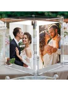 Rotating Acrylic Wedding Card Box With Photo Frame - 11" Clear Money Gift Holder With Lock For Reception, Baby Shower, Graduation Party Decor (9.1x8.7x11 In) - 丙烯酸纖維 - 查看 10
