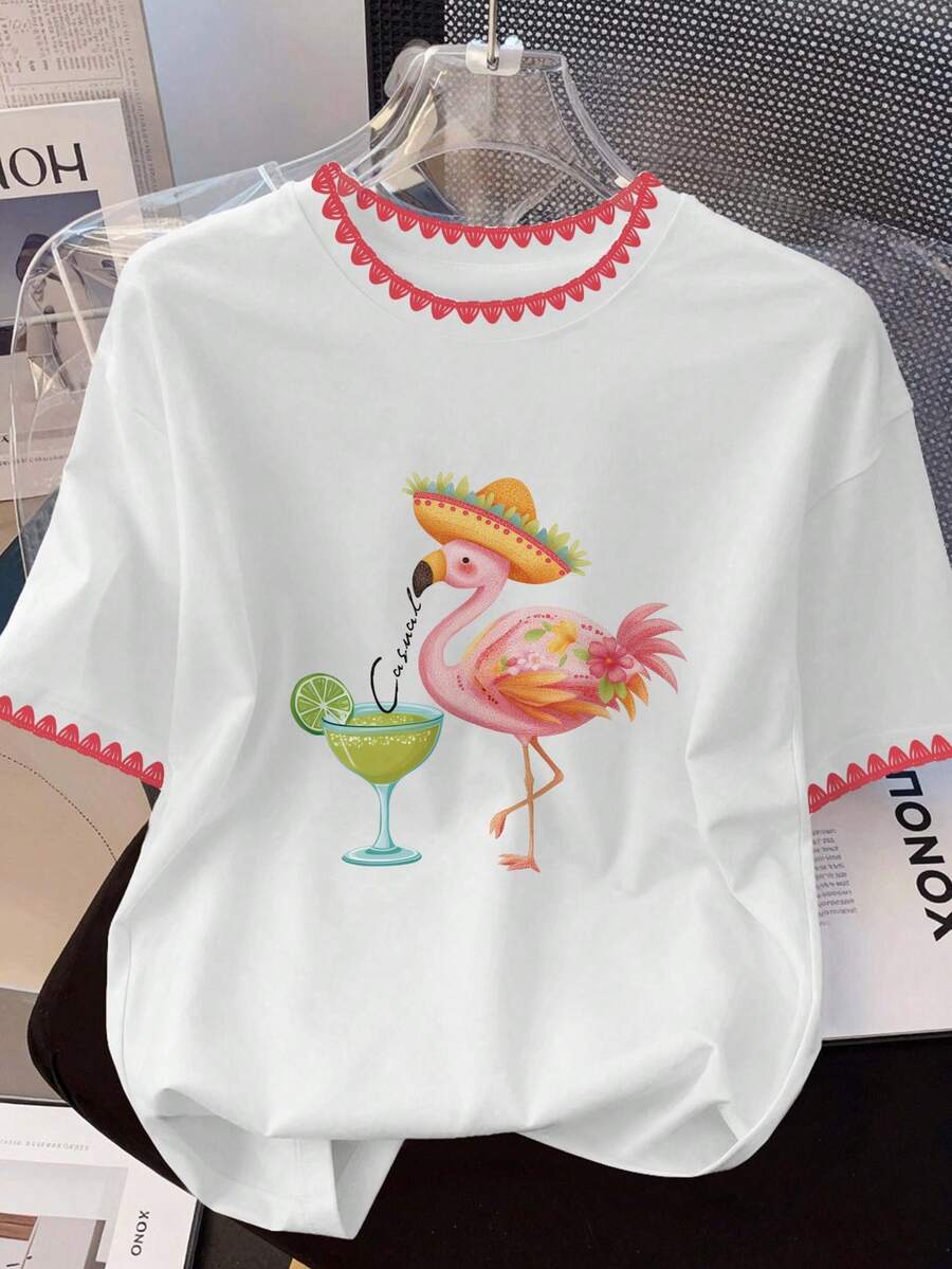 Plus Size Women's Fashion T-Shirt - Soft And Breathable, Suitable For Summer And Spring, Casual, Vacation, Daily Wear - Plus Size Women's Regular Printed T-Shirt White - White - View 1