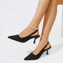 Women's Pointed Toe Pumps, Spring/Summer Low Vamp Closed Toe Sandals, Stiletto High Heels, Versatile Fairy Style Polka Dot Fashion Shoes For Commute, Party, Office - Black - View 4
