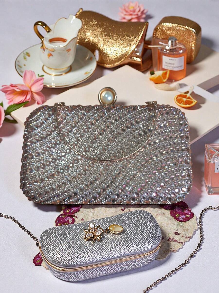 Handbags, Evening Bags, Bags With Rhinestones And Pearls, Removable Chain Shoulder Straps. - Rượu sâm banh - Xem 1