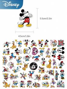 Disney 52张迪士尼米奇、米妮、唐老鸭卡通贴纸，创意DIY贴纸，适用于手账、笔记本、笔记本电脑、手机壳、平板电脑、冰箱、吉他、滑板、水瓶、自行车、剪贴簿、装饰、节日、生日、派对礼物 - 52pcs - 查看 2