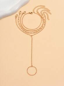 2pcs/Set Starry Moon Tassel Element Finger Chain Set, Fashionable Double-Layer Stackable Bracelet, Handmade Adjustable Length, Suitable For Holidays, Daily Wear, Dates, And Photo Shoots - Gold - View 2