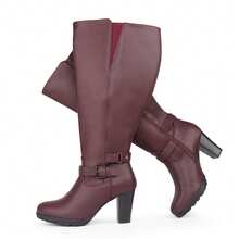 Women Wide Fit Boots & Booties - Burgundy - View 4
