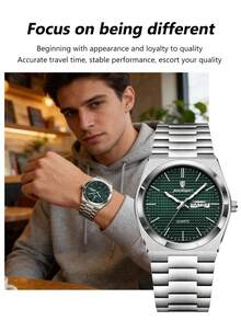 POEDAGAR 1pc Luxury Men's Stainless Steel Quartz Watch With Date And Day, Waterproof And Luminous - one-size - View 4