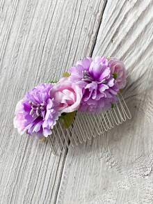 1pc Women's Faux Fabric Solid Color Flower Hair Comb, Fashionable Shiny Rose Greenery Hair Clip Side Comb, Suitable For Summer Beach Vacation, Autumn Decoration, School Supplies - Multicolor - View 11