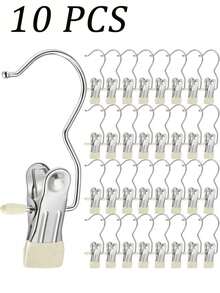 10/30/40pcs Stainless Steel Clothes Clips, Minimalist Stainless Steel Hanging Hooks, Stainless Steel Clips, Back To School Essential, Hooks Drying Clips, Hangers, Indoor, Portable Hanging Clips, Wardrobe Storage Racks, Clothes Rack Decor, Mother's Day Clothing Spring Decor, Holiday Decor - Beige - View 19