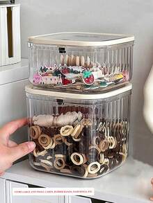 1pc/2pcs Transparent Hair Accessory Storage Box, Press-Type Desktop Organizer - Flip Lid Design Perfect For Storing Hair Clips, Hair Ties, Hair Ropes And Jewelry. Perfect Gift For Valentine's Day Or Birthday. (Note: Lid Installation Video Available On Homepage, Please Check, Thank You!) - Clear - View 10
