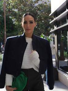 Chaqueta Bomber de Mujer, Chaqueta de Manga Larga y Manga Corta con Botones, Negra. - Negro - Ver 6