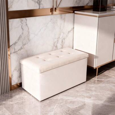 Sgabello contenitore, pieghevole, poggiapiedi imbottito con coperchio, utilizzabile come sgabello da comodino e sgabello per cambiare le scarpe, adatto per soggiorno, ingresso, camera da letto, sgabello contenitore per camera da letto, disponibile in 3 misure e 5 colori.