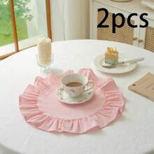 1 pieza/2 piezas/6 piezas Manteles individuales de unicolor francés con borde de volantes, servilletas pequeñas de encaje floral estilo Ins, mantel multiusos para cubrir el polvo - Multicolor - Ver 16