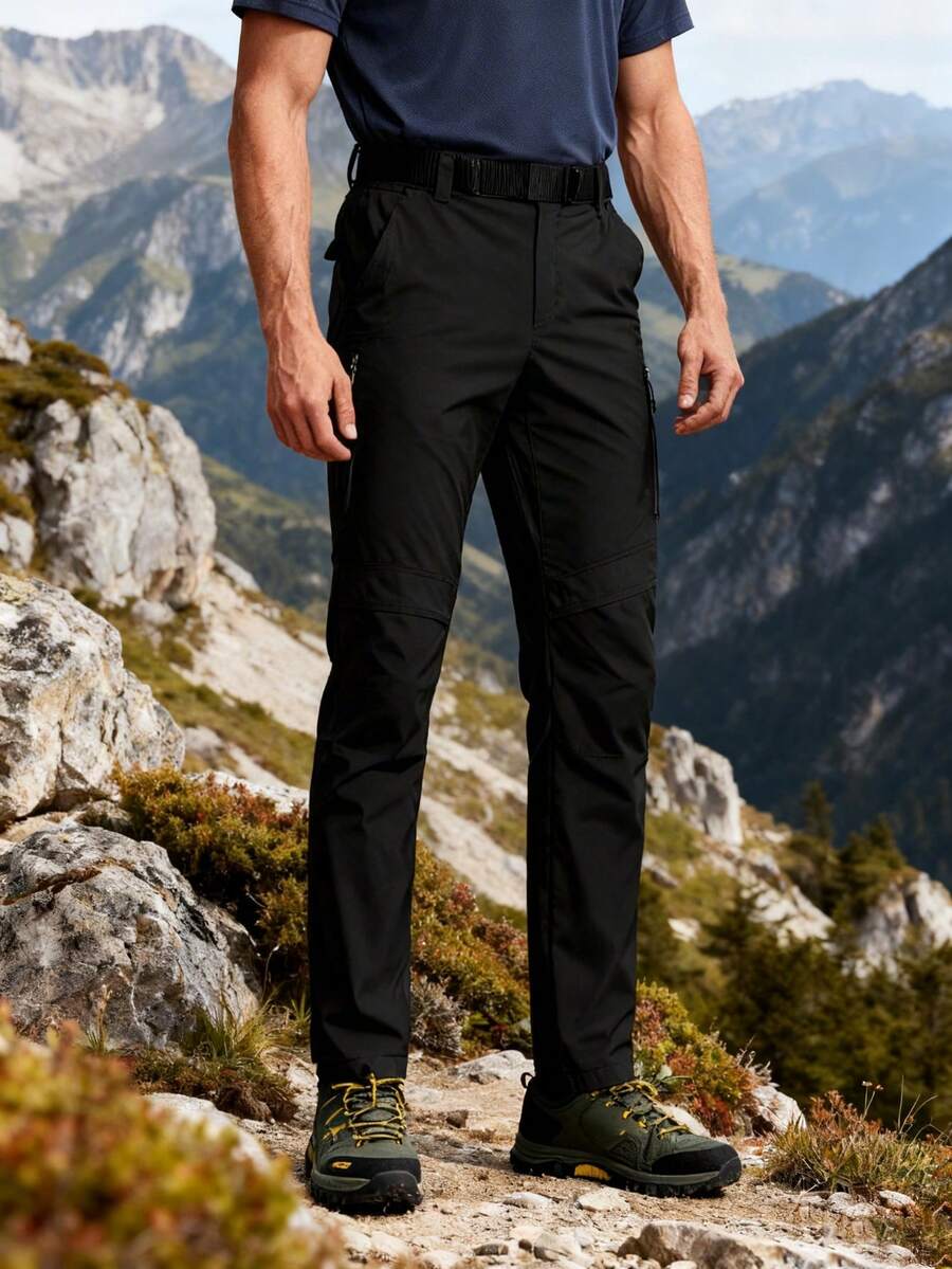 Men's Lightweight Stretch Hiking Pants, Waterproof Quick-Dry Nylon Tactical Workwear Outdoor Pants With 6 Pockets For Fishing Camping Travel - 黑色 - 查看 1