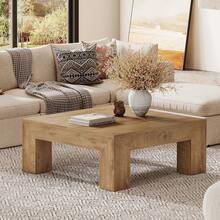 LITTLE TREE 39.37-Inch Square Coffee Table For Living Room, Farmhouse Low Large Center Tea Accent Table With Sturdy Legs, Easy Assembly - 淺棕色 - 查看 1