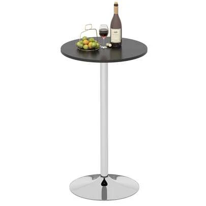  COSTWAY Round Bar Table, 103cm Height Pub Table With MDF Top, Silver Leg And Base, High Top Table, Modern Cocktail Table For Home Bar, Black