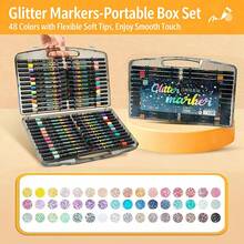 12-80 Colors Glitter Soft Tip Markers, Highlighter Pens For Children Students, Fluorescent Drawing Pens For Layered Coloring, Colorful Stationery For School, Birthday Gift, Back To School - Multicolor - View 2