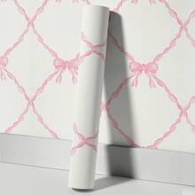 ihomeli Pink Bow Plaid Removable Wallpaper, Pink Bow Wallpaper, Pink Bow Plaid Removable Wallpaper - Peelable Wallpaper, Pink Nursery, Soft Pink Wallpaper, Peelable And Repositionable Canvas Watercolor Bow - Multicolor - View 11