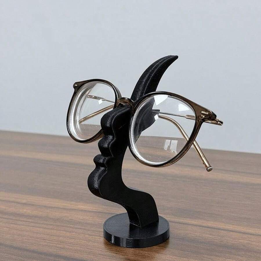 Unique Curved Glasses Holder, Artistic Storage Solution With Minimalist Design, Desktop Or Bedside Table Decoration, Holiday Gift, Office Desk Accessories,Reading Decorative Glass Organizer Black