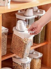 1pc Sealed Dry Food Storage Container, Rice Storage Container, Grain Dispenser, Thickened Plastic Transparent Food Storage Container With Reverse Spout, Sealed Food Storage Container With Lid For Bread And Snacks - Leak-Proof And Moisture-Proof - Multicolor - View 1
