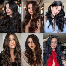 Extensiones de cabello con clip, cabello sintético liso y ondulado, piezas (Marrón Claro, liso) - S-Marrón medio - Ver 7