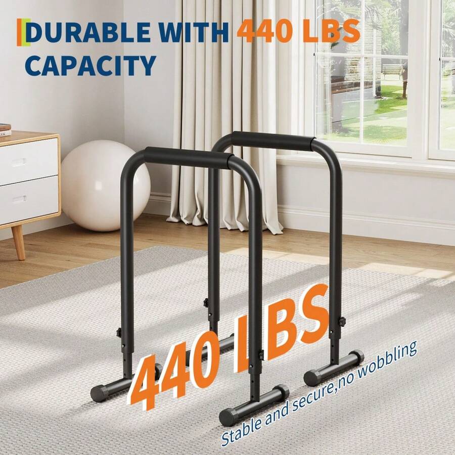 WARMTOBABY Adjustable Dip Bars 440lb Heavy Duty Dip Station For Home Gym Stable Calisthenics Bars 32 To 36 Inch Height Portable Dip Stand Upper Body Workout - Black - View 1