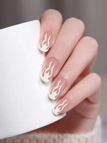 1 Box Natural Long Nails Simple Design White UV Gel Nail Stickers, Semi-Cured Nail Stickers 20 Pieces For Fingernails - Multicolor - View 4