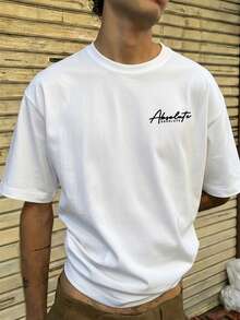 Men's Summer Fashion Minimalist Racing Element Print Round Neck Short Sleeve T-Shirt | All-Match Street Casual Versatile Top - White - View 3