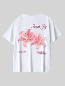 100% Cotton Women's White T-Shirt, Fresh And Gentle Style Lily Flower Pattern T-Shirt, New Sportswear For Spring And Summer Seasons, Fashionable, Soft And Breathable Women's Short Sleeved Top - White - View 4