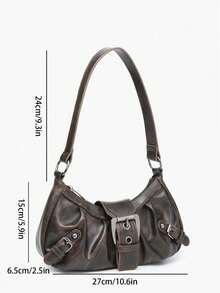 1pc Women Retro Biker Chic Studded Adjustable Strap Crossbody Bag, Large Capacity Soft Gradient Leather Shoulder/Underarm Bag, Suitable For Work, Dating, Parties, Vintage Bag For Women, Halloween Purse Perfect For Fancy Party Halloween Fashion & Gothic Fashion , Office Bag - 棕色 - 查看 8