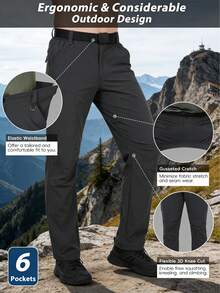 Men's Lightweight Stretch Hiking Pants, Waterproof Quick-Dry Nylon Tactical Workwear Outdoor Pants With 6 Pockets For Fishing Camping Travel - 黑色 - 查看 2
