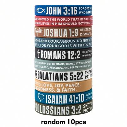 10pcs/20pcs/40pcs Inspiring Bible Verse Bracelets - Christian Religious Text Bracelets Including John 3:16, Joshua 1:9, Romans 12:2, Colossians 3:2, Isaiah 41:10, No Assembly Required, Durable Bracelets, Faith Gifts, Church Activity Supplies