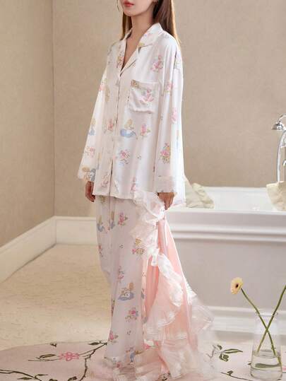 Gongdie Disney 两件套迪士尼爱丽丝纯棉柔软舒适长袖睡衣套装，适合春秋季穿着