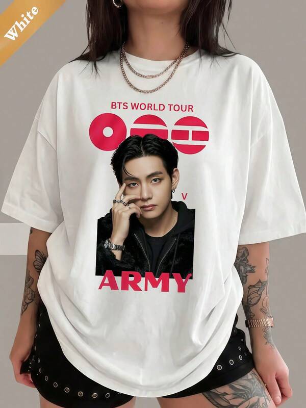 BTSBTS Kim -Hyung (VTHV) World Tour Graphic T Shirt 100% Cotton Oversized Casual Tee For ARMY Fans Unisex
