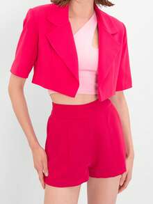 Pantalones cortos de mujer de unicolor, versátiles y de uso diario - Rosa Pálido - Ver 4