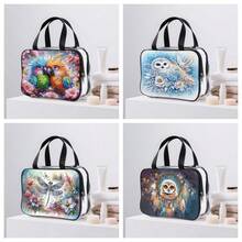 1 pieza Kit de pintura de diamantes Bolsa de cosméticos, diseño de búho, loro, libélula, material de PVC transparente, bolsa de aseo de gran capacidad, organizador de maquillaje de viaje con cremallera portátil - Ver 4