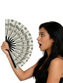 1个复古美元图案手持折叠扇 - 无需电池，独特的派对和摄影道具，圣诞节、母亲节、父亲节和生日的完美礼物 - 彩色 - 查看 5