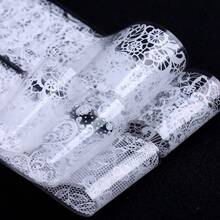 白色蕾絲美甲轉印紙，美甲貼紙，創意DIY美甲貼紙，適合美甲愛好者，美甲用品，專業美甲沙龍使用，持久耐用，多種圖案可選 - 白色 - 查看 7