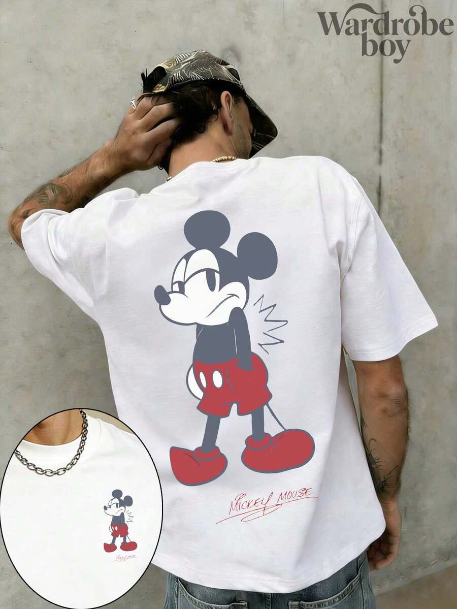 Disney Printed T-Shirt,Disney Mickey Mouse Front And Back Prints T-Shirt, Unisex,High-Quality Pure Cotton T-Shirt,Suitable For All Seasons, Comfortable And Breathable| Exquisite Design | The Best Choice For Giving Gifts - 白色 - 查看 1