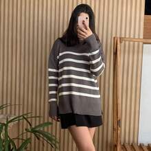 Striped Long-Sleeved Knit Sweater Top, Warm And Comfortable. - Grey - View 6