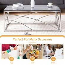AINPECCA Frame Coffee Table Stainless Steel With Dark Grey Tempered Glass Design Living Room Glass Coffee Table Center Side Table Tempered Glass Top Stainless Steel Frame Modern Rectangular Tea End Table - SVRCL - View 9
