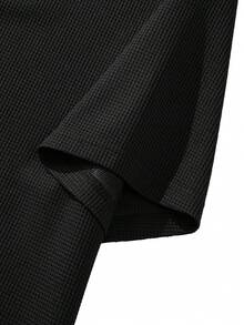 Chinpeno Camiseta de verano para hombre de cuello con muesca, de textura de gofre, de estilo casual elegante, transpirable y de punto con contraste - Negro - Ver 9